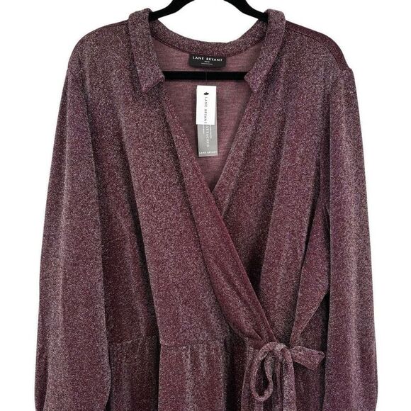 Lane Bryant Lurex Faux-Wrap Collar Midi Dress Deep Cranberry Size 30/32 NWT - Picture 5 of 11